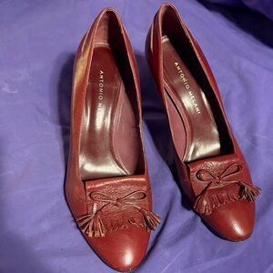 ANTONIO MELANI Burgundy Leather “loafer tassels” heels